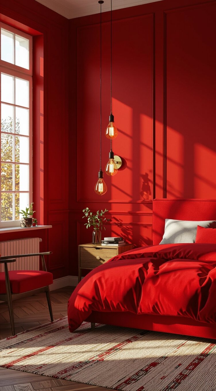warm lighting enhances red walls