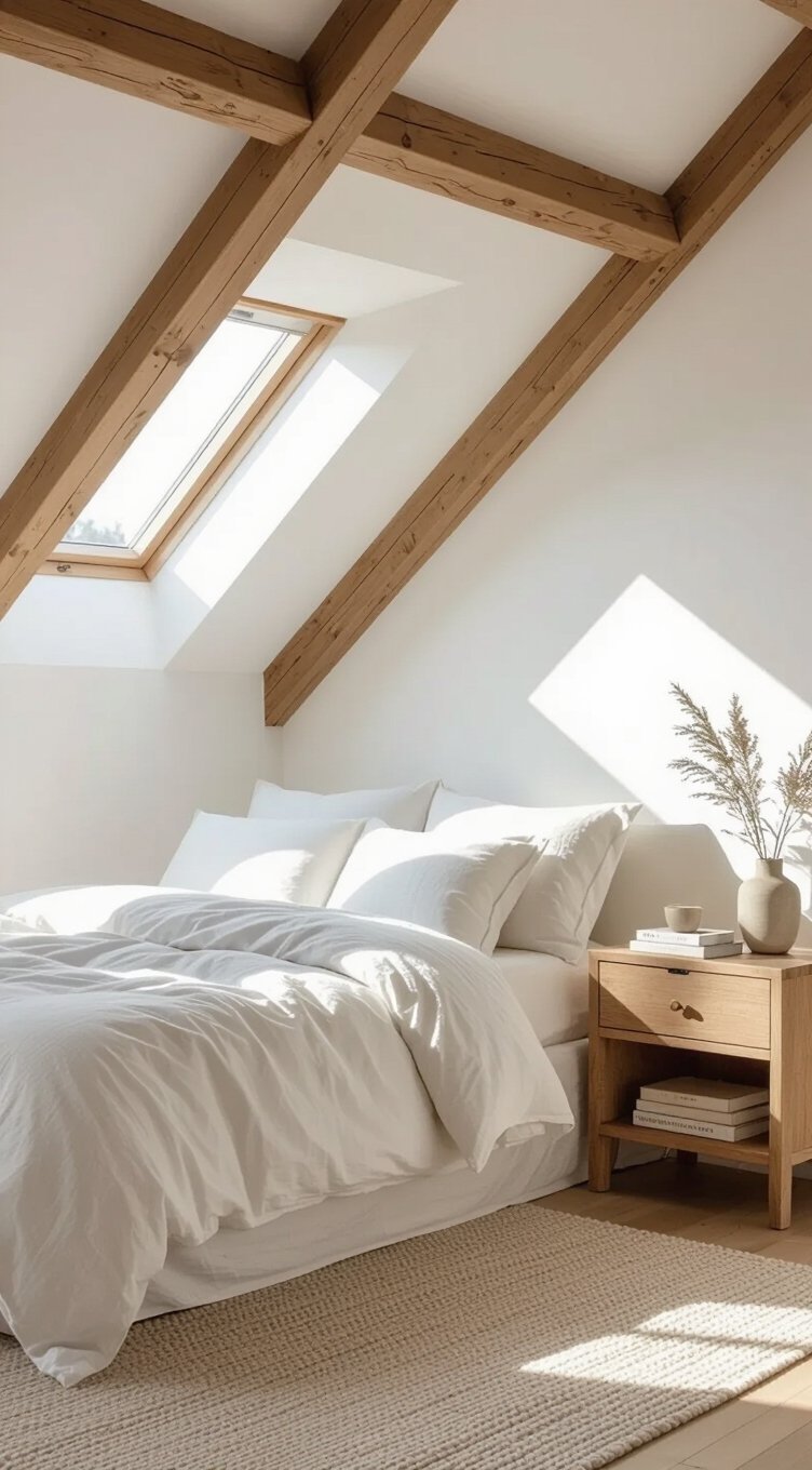 wood accents warm white bedroom