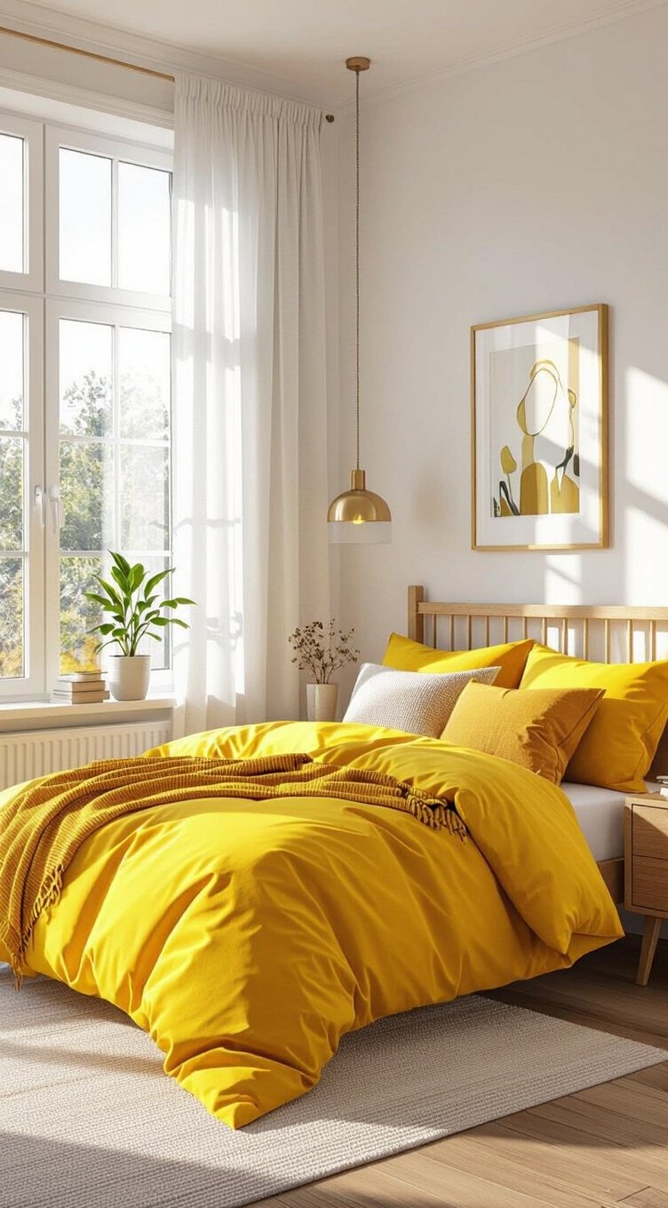 yellow bedding transforms bedroom spaces