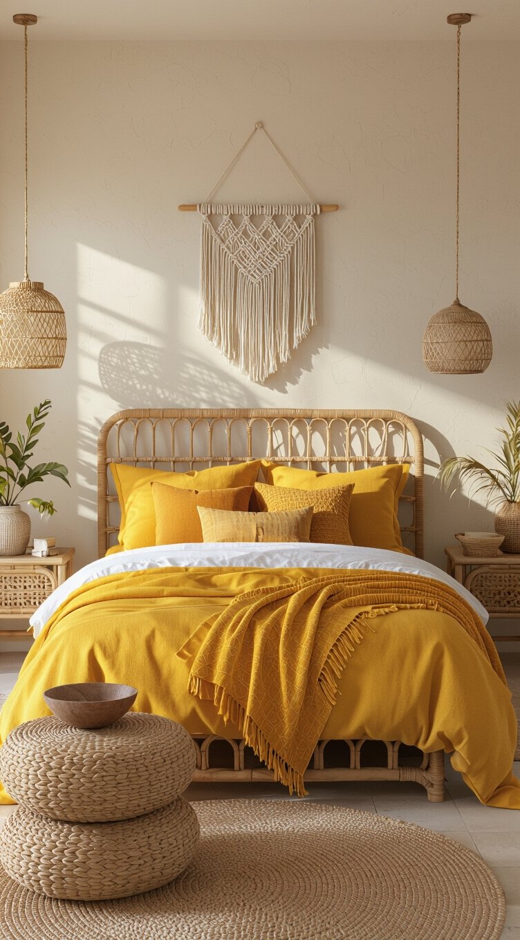 yellow boho textile layers