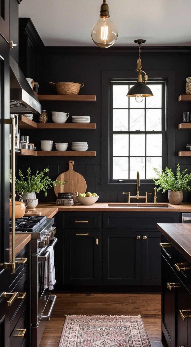 cozy moody dark kitchens