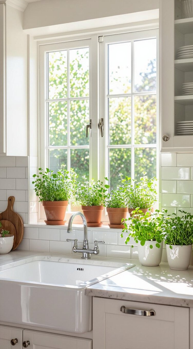 garden window with herb shelf