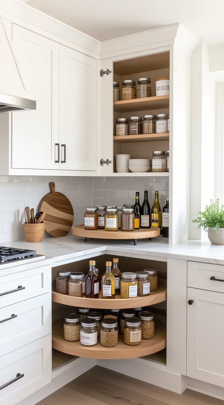 maximize corner cabinet storage space