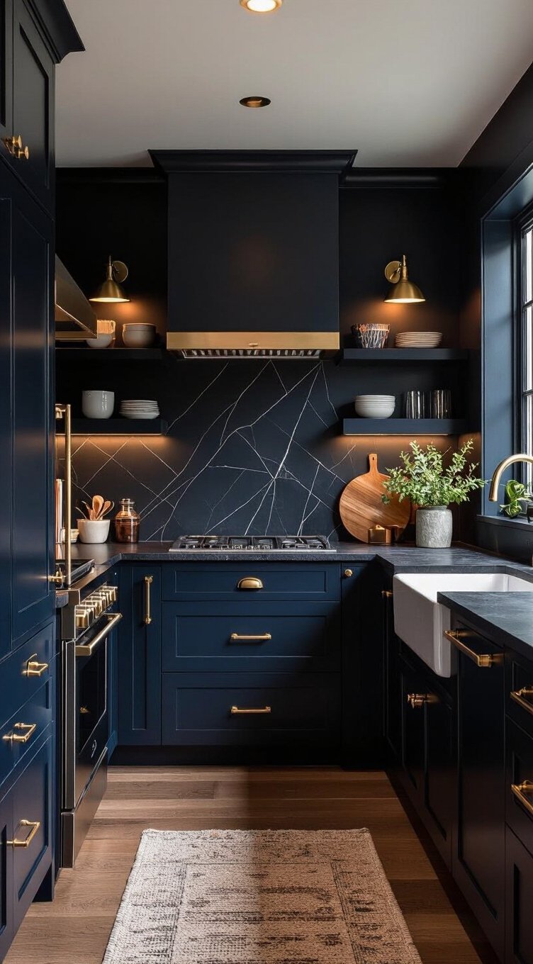 navy walls warm brass elegance