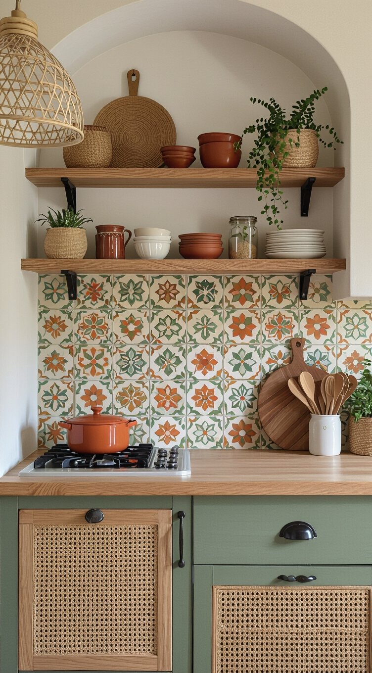 patterned tiles balanced with color blocking