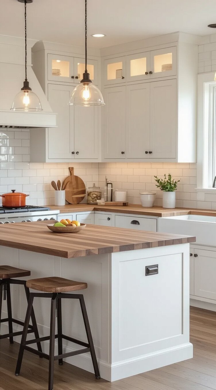 stock cabinets with butcher block overhang